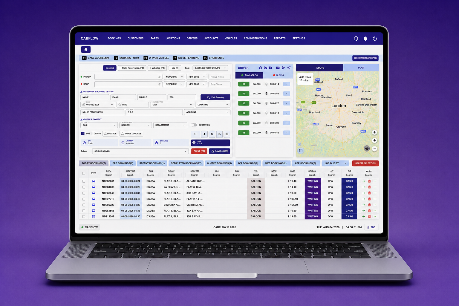Cab Flow Web Dispatch Console